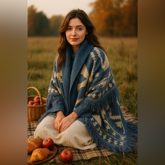 Ralph Lauren Blue and Cream Knit Cardigan - Picture 2 of 12